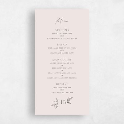 Brown Greenery Wedding Menu - Phippsburg