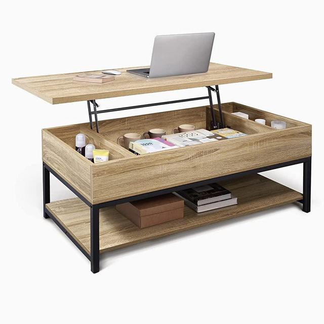 CAPHAUS Lift Top Coffee Table w/Storage, Coffee Table w/Bottom Open Shelf, Storage Coffee Table w/Lift Top for Living Room, Rising Top Coffee Table w/Hidden Compartment Storage, 47" Natural Oak