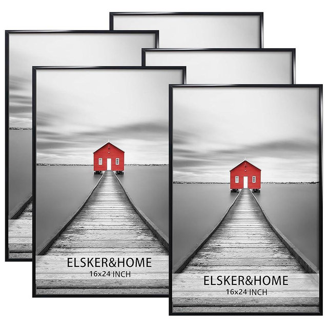 ELSKER&HOME 16x24 Poster Frame 5 Pack, Black Picture Frame for Horizontal or Vertical Wall Mounting, Sturdy and Scratch-proof