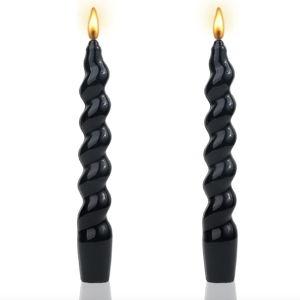 Spiral Taper Candle H7.8inch,Set of 2 Tapered Candles, Smokeless,Long Candle,Conical Stick Candles, Home Dinner, Party, Wedding, Halloween, Christmas (2, Black, 2pc20cm)