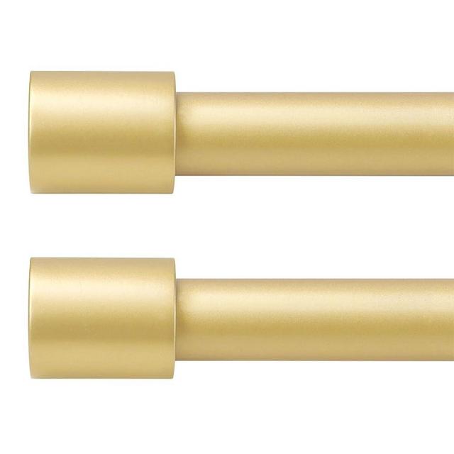 ZYRW 2 Pack Gold Curtain Rods for Window 84 to 120 inches (7-10 feet), Heavy Duty Single Curtain Rod with Cylindrical End Caps, 1 Inch Diameter Adjustable Drapery Rods of Window Treatment, Warm Gold