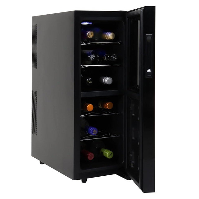 Koolatron Urban Series 12 Bottle Refrigerator Dual Zone Wine Cooler Black Thermoelectric Wine Fridge Freestanding Wine Cellar for Red White Sparkling Wine Storage in Kitchen Apartment RV