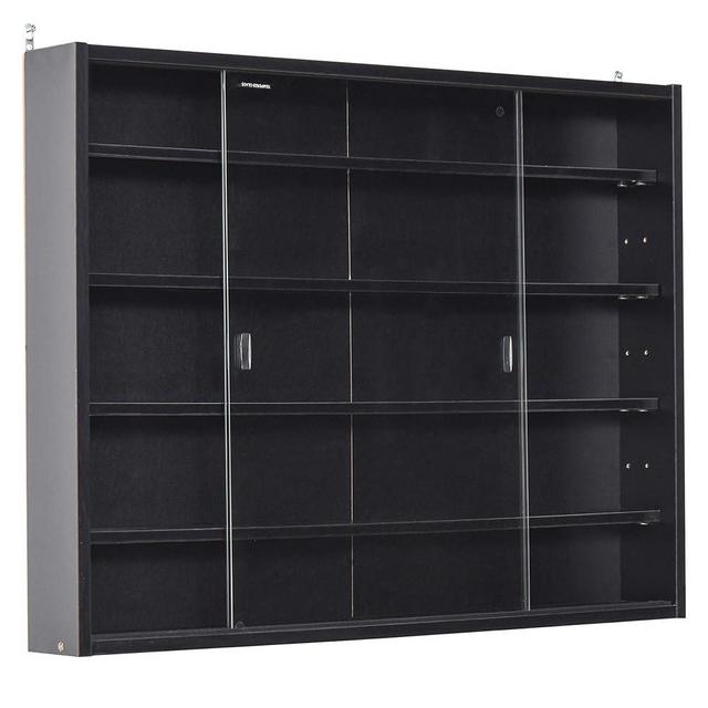 HOMCOM 5-Tier Display Cabinet, Glass Display Case with 2 Doors and Adjustable Shelves, Wall-Mounted, Black