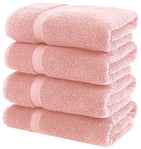 White Classic Luxury Bath Towels Large - Cotton Hotel spa Bathroom Towel | 27x54 | 4 Pack | Pink