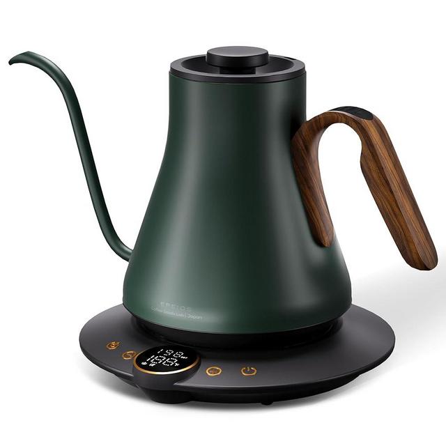 Cocinare FLOW B9 Gooseneck Electric Kettle, Precise Temperature Control for Pour-Over Coffee & Tea Brewing, Stainless Steel Interior, Rapid Heating for Boiling Water 1500W/0.9L (Green Wooden)