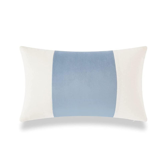Hofdeco Coastal Patio Indoor Outdoor Lumbar Pillow Cover ONLY for Backyard, Couch, Sofa, Velvet Baby Blue Wide Striped, 12"x20"