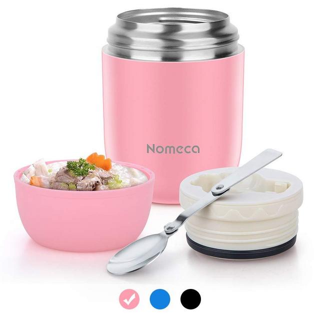Insulated Container for Hot Food - Wide Mouth Hot Containers for Lunch Thermoses Nomeca 16Oz Stainless Steel Vacuum Insulated Food Jar Soup Thermoses With Spoon for Kid Adult School Office Work, Pink