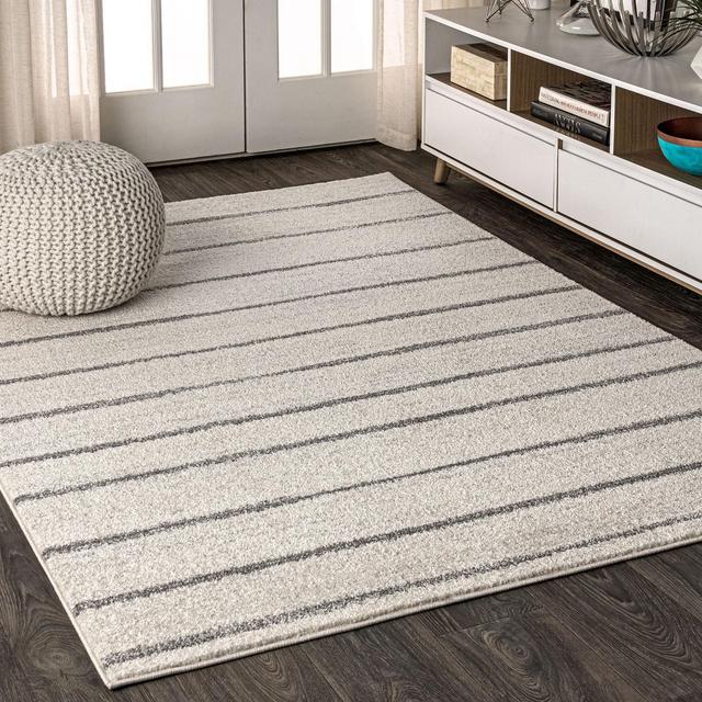 5'x8' Williamsburg Minimalist Stripe Area Rug, Cream/Gray - JONATHAN Y