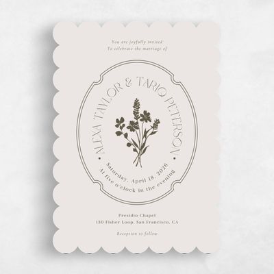 Grey Scalloped Wedding Invitation - Gaia Frame