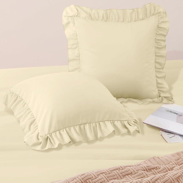 Horbaunal 2 Pack Cream Ruffle Throw Pillow Covers 20" x 20" Ruffle Square Pillow Covers Ultra Soft Microfiber Ruffled Fringe Pillow Shams, Shabby Chic Pillowcases