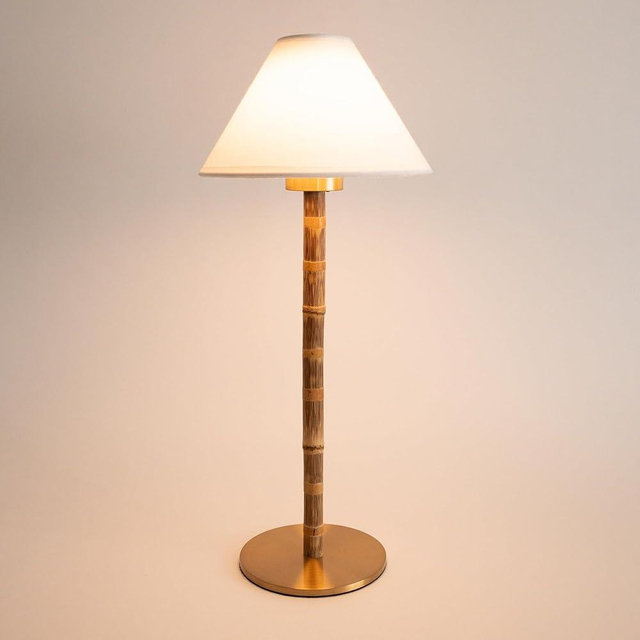 LUXELYKOS Bamboo Cordless LED Table Lamp, Rechargeable Battery, 24-Hour Use, Dimmable Warm Light, Portable Wireless Lamp with Remote for Indoor/Outdoor Use, Home, Patio, Bedroom, Restaurant Décor