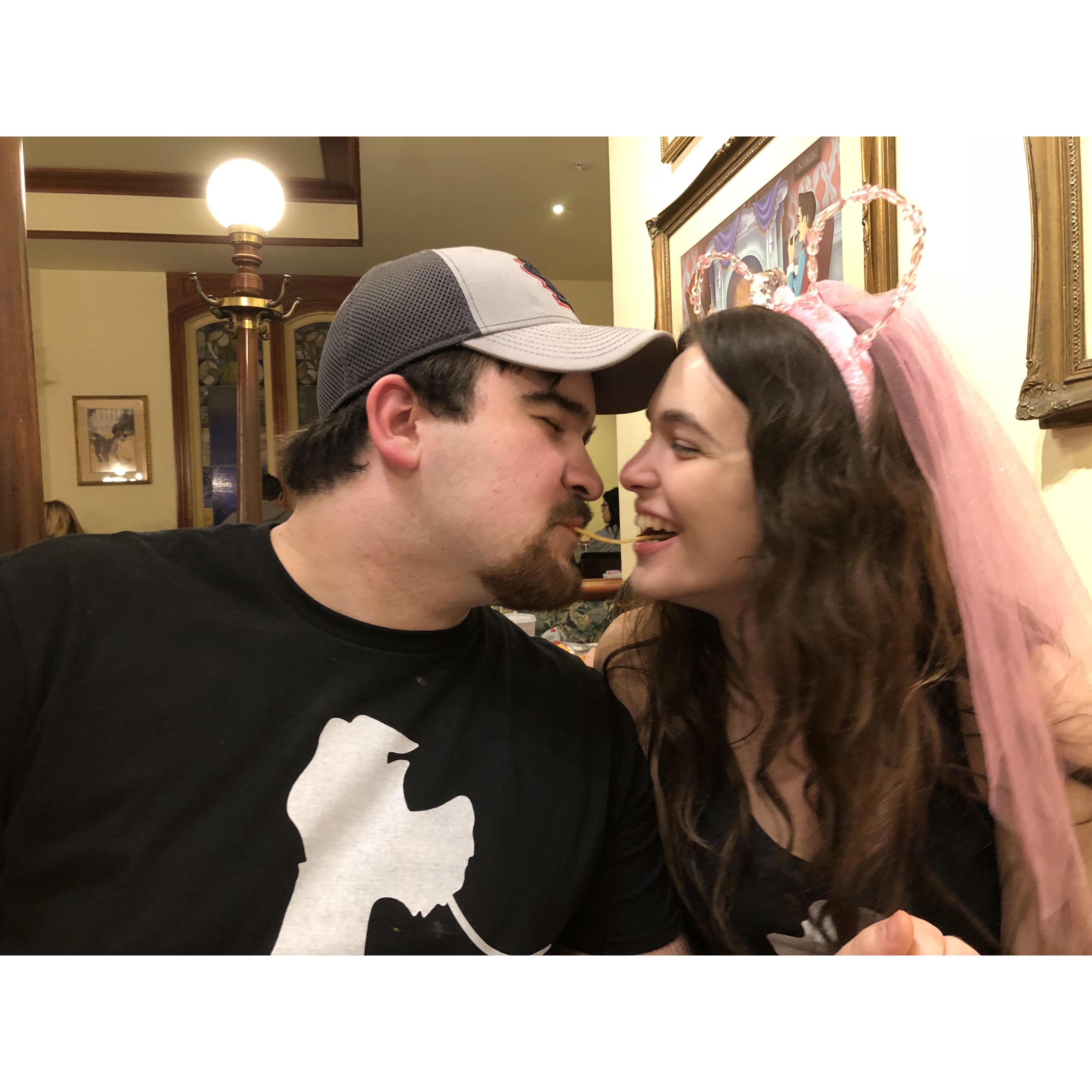 Eating at Tony's restaurant right before we got engaged 12/28/17