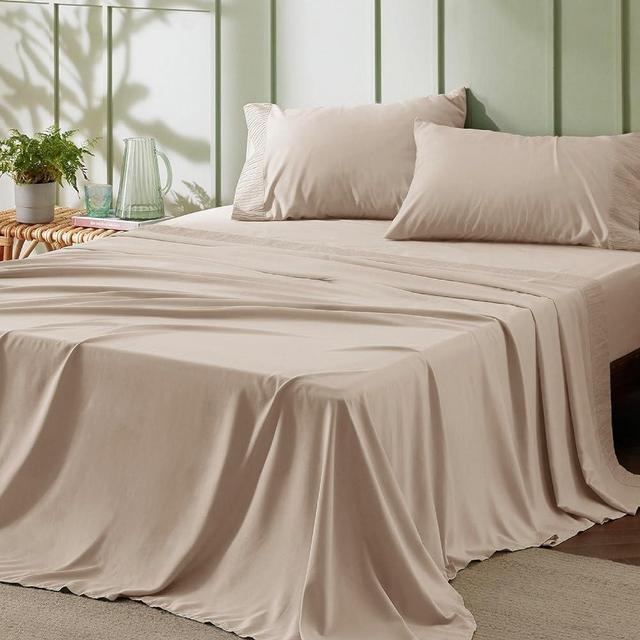 Bedsure Queen Sheet Set - Soft Sheets for Queen Size Bed, 4 Pieces Hotel Luxury Light Khaki Queen Sheets, Easy Care Polyester Microfiber Cooling Bed Sheet Set