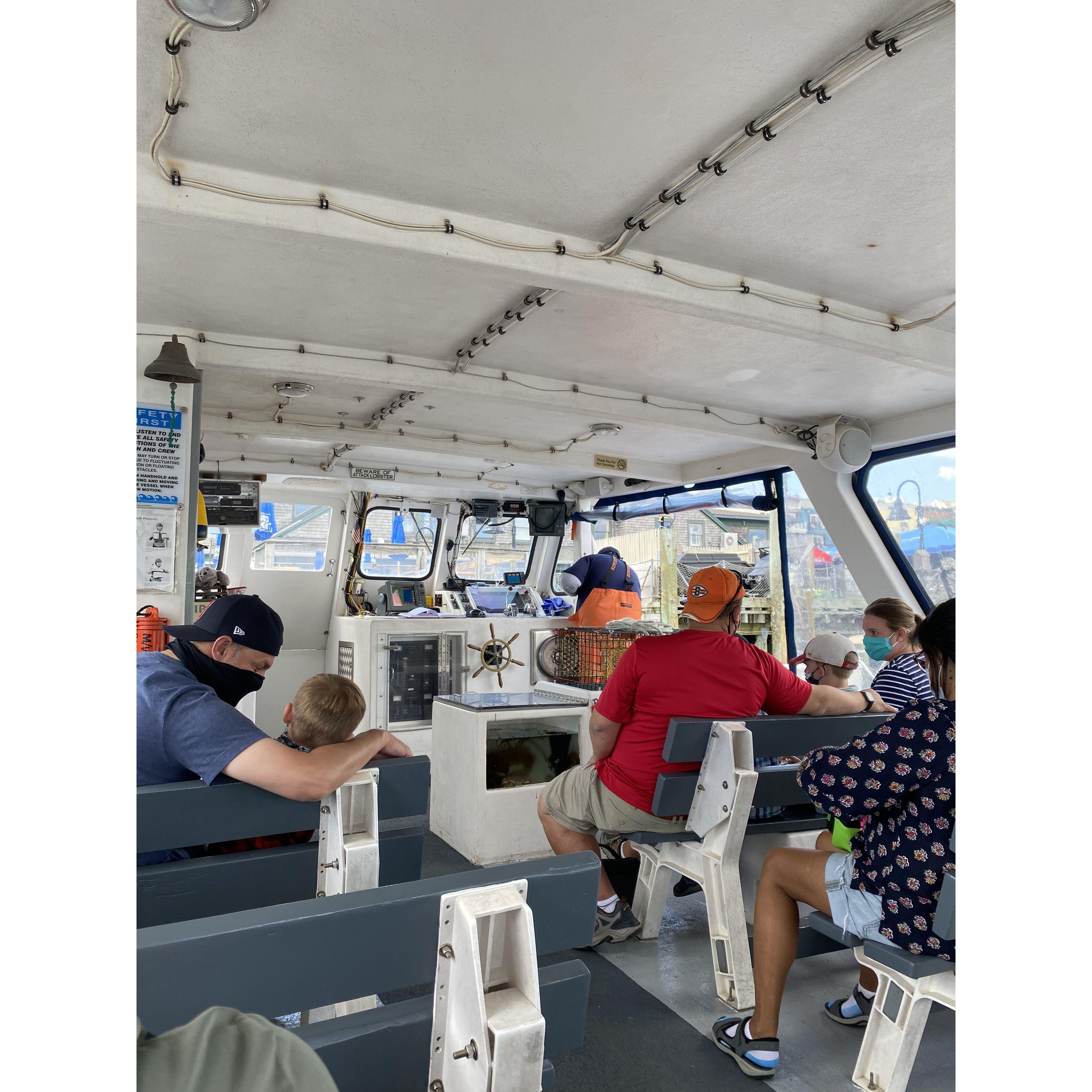 After her surprise mountain proposal, Karina got to pick what she wanted to do next. She chose a harbor cruise tour - we got to see seals and giant lobsters.