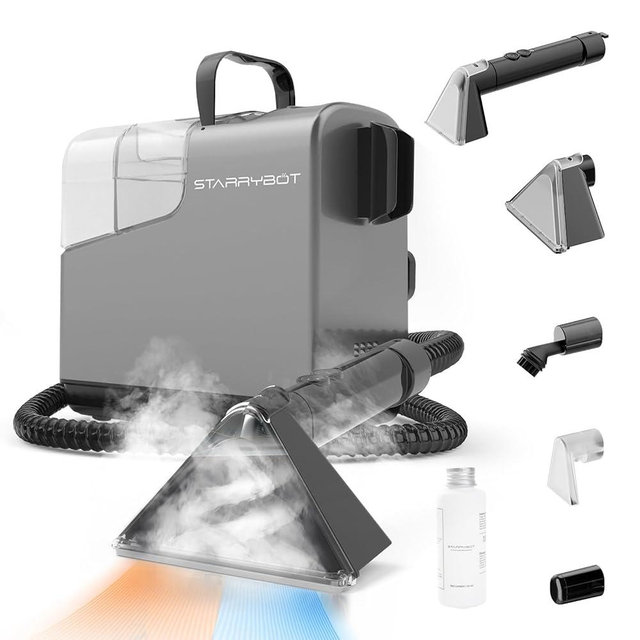 Starrybot Portable Carpet Cleaner Machine with Steam and Heating Techology,18Kpa Powerful Suction with Versatile Tools for Pets, Couch,Spot Cleaner for Stairs/Furniture/Rug(Gray,3"&5"Hand Tool)