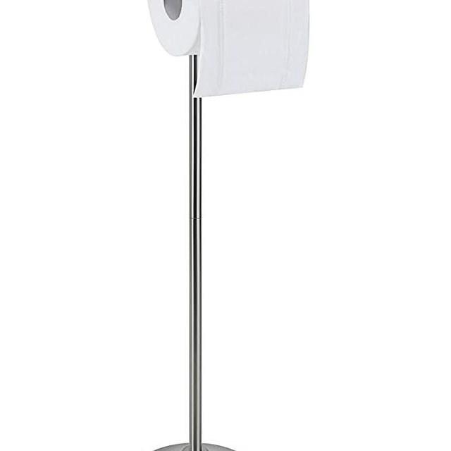 SunnyPoint Bathroom Free Standing Toilet Tissue Paper Roll Holder Stand with Reserve Function, Satin Nickel