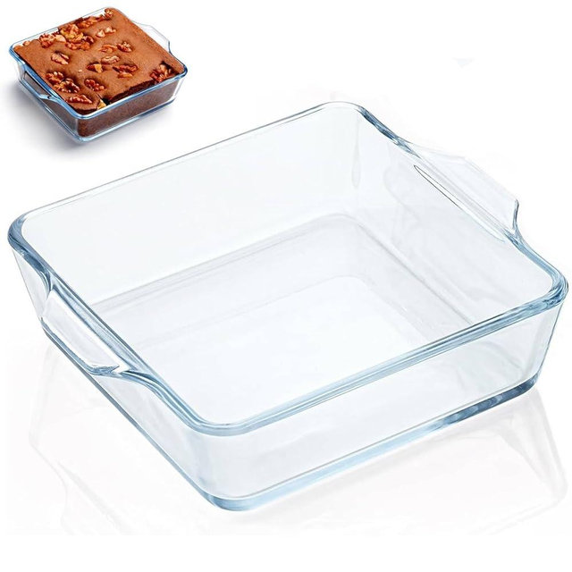 Small Casserole Dish, 5 Inch Glass Square Baking Dish Individual Portion Baking Pan for Oven Microwave Air Fryer Square Egg, Clear Prep Bowls with Handle