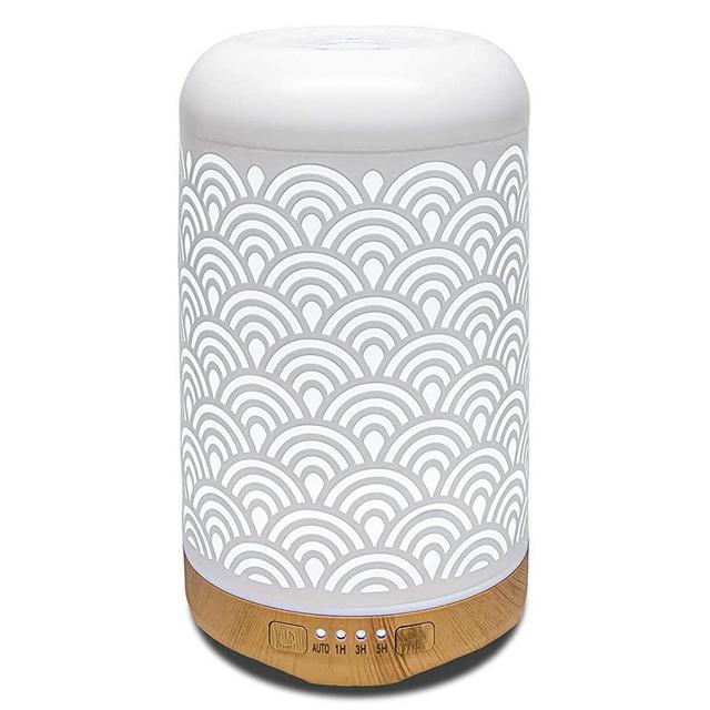 Essential Oil Diffuser, 250ml Ultrasonic Cool Mist Humidifier Metal Aromatherapy Aroma Oil Diffuser with Waterless Auto Shut-Off Protection, 7 Colors LED Lights Changing (White Cloud)