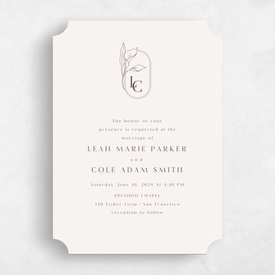 Beige Ticket Wedding Invitation - Arum Portrait