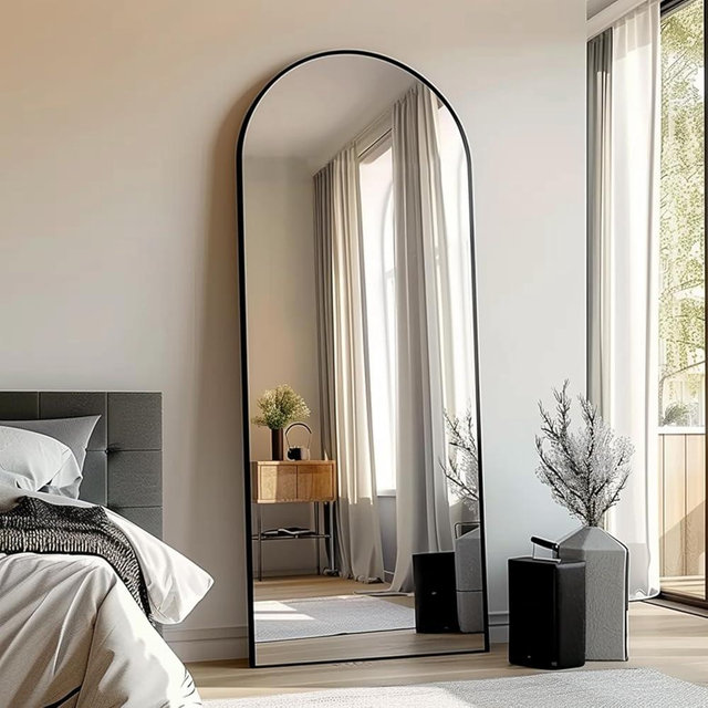 Dewfig 71"*26" Full Length Mirror Arched Gold Mirror Full Length with Stand, Large Floor Length Mirror, Big Full Body Mirror Wall Mirror Hanging Mirror for Bedroom, Living Room, Black