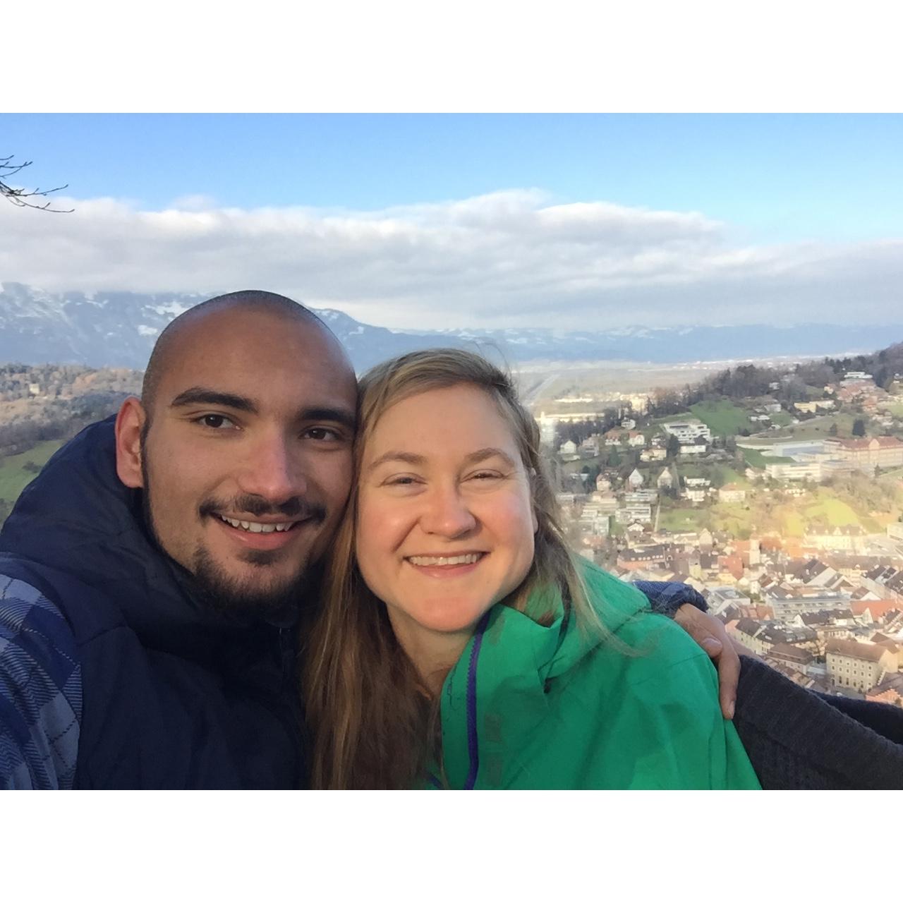 In the top of a mountain in Austria. We started looking in the same direction and prayed the Lord to fulfill his plans in our life. We had a look in our futur exchanging some principles to hold on.