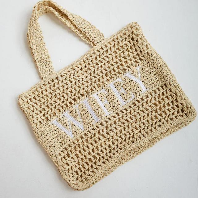 Six Stories Wifey Statement Straw Tote - Natural