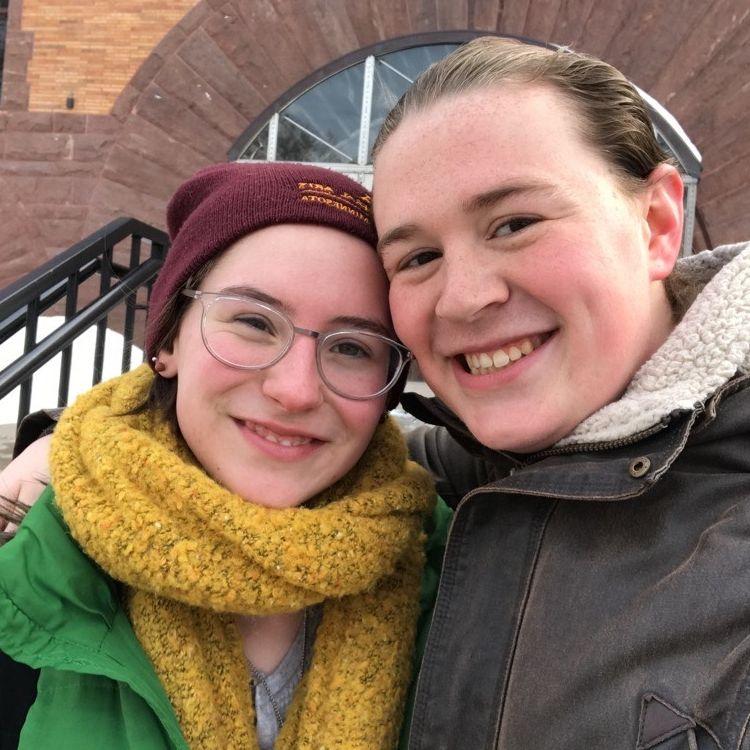 One of our first pictures together, not long after we started dating in 2019 at the U. I think we're near the mall in this one....