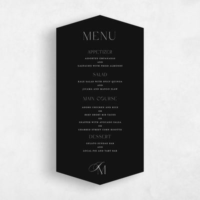 Black Diamond Wedding Menu - Galiena