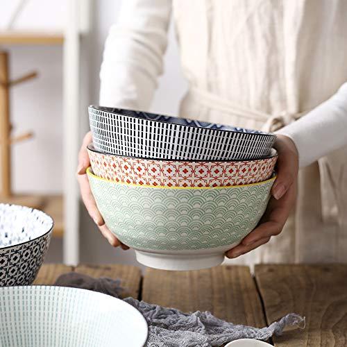 Salad Soup Ramen Bowl, DeeCoo 55 OZ Super Large Stackable Round Fine Porcelain Cereal Pasta Serving Bowl Sets, 3 Pack -Large Capacity Microwavable Ceramic Bowls - Heat and Cold Resistant Porcelain
