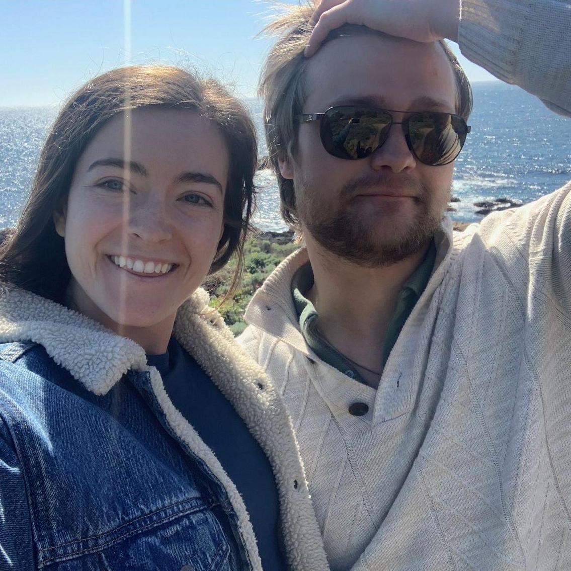 We like to stop for a stretch-and-selfie break on our road trips. Katie always rides shotgun so she can take in the view.
