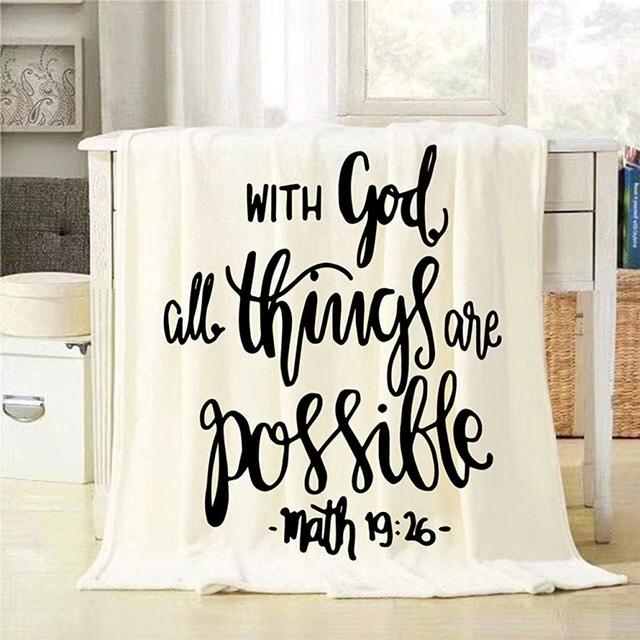 Mugod Bible Verse Throw Blanket with God All Things are Possible Bible Verse Quote Decorative Soft Warm Cozy Flannel Plush Throws Blankets for Bedding Sofa Couch 50 X 60 Inch