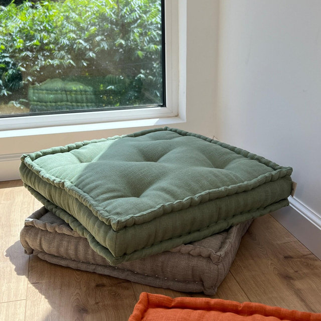 Hemp Linen Floor Cushion fileld organic Hemp Fiber in Natural Linen fabric / floor pillow Pillow seat/Meditation Yoga