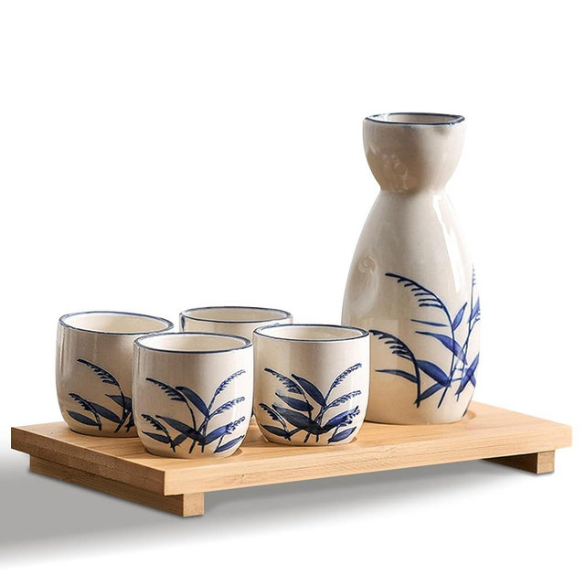 PUNNIO Ceramic Sake Set, 5pcs Japanese Saki Set with 1 Sake Carafe 4 Sake Cups, Saki Cup Set as Gift for Sake Japanese Wine/Hanzo Sake/Soju/Sake Drink/Saki Drink/Tea (Inaho)