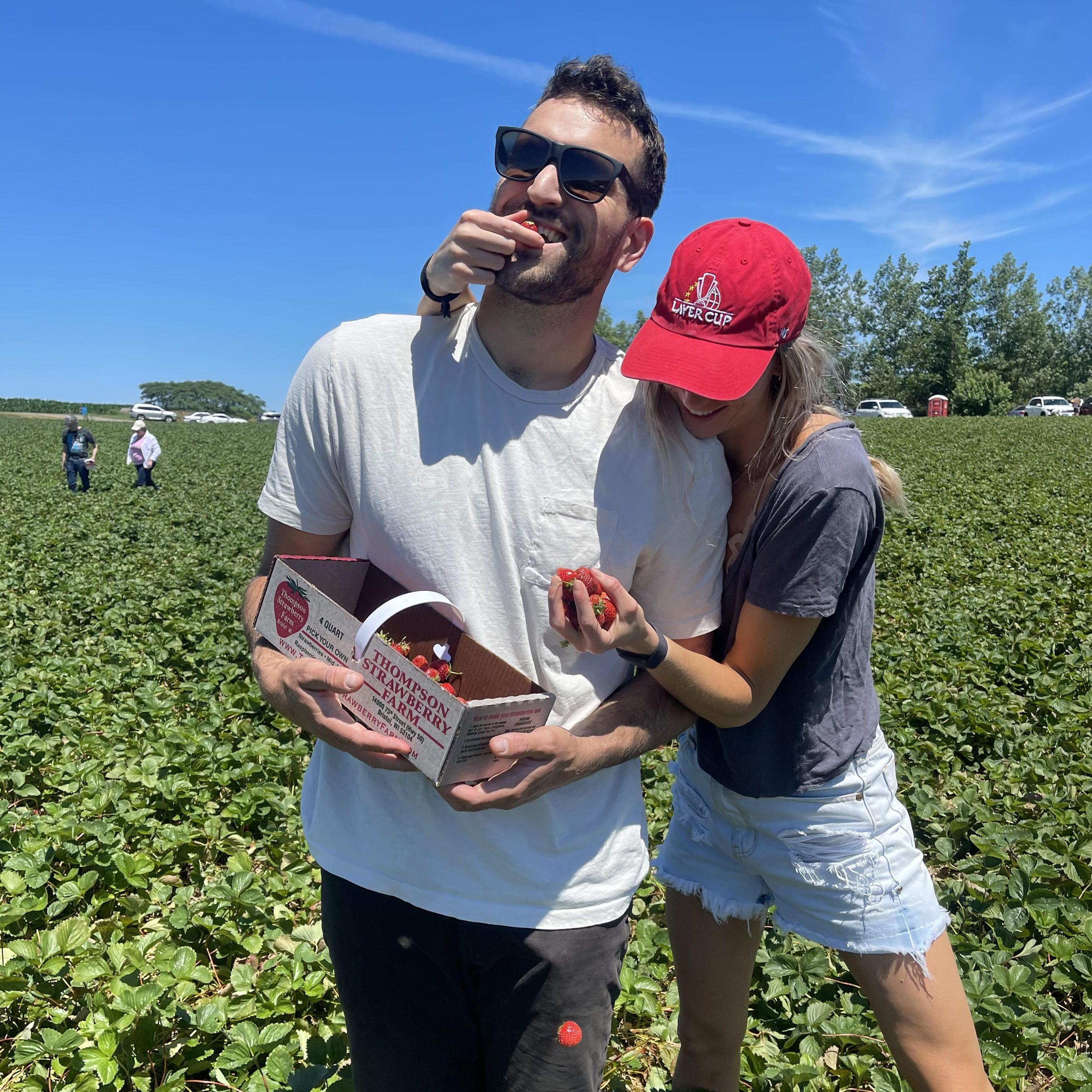Strawberry picking in Wisconsin during Luke's first visit with Meghan's family