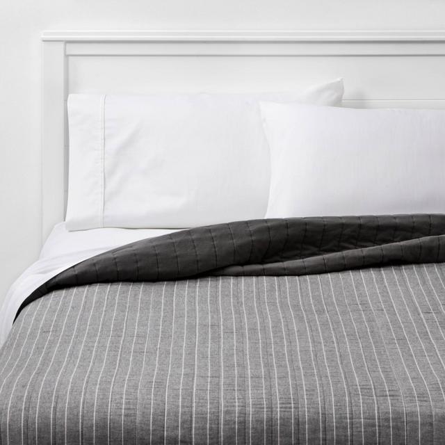 King Flannel Stripe Quilt Gray - Threshold™