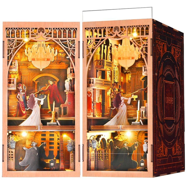 MiniCity DIY Book Nook Kit, Miniature Dollhouse Booknook Kit, 3D Wooden Puzzle Bookend Bookshelf Insert Decor with LED Light for Teens and Adults (Phantom of The Opera)