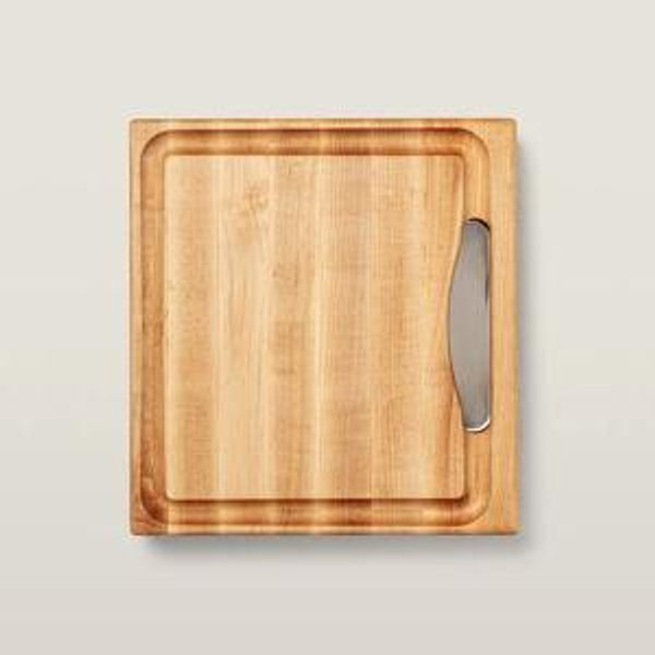Maple Cutting Board With Juice Groove & Stainless Pan (15" x 14" x 2-1/4")