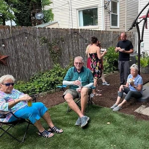 Dorothy, Beau and Aunt Barb enjoying some summer sun.