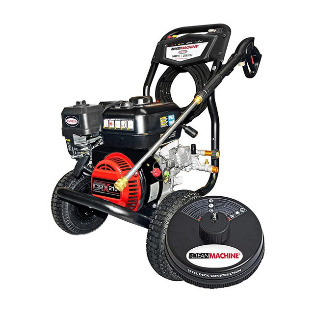 Simpson Cleaning CM61248-S Clean Machine 3400 PSI Gas Pressure Washer, 2.5 GPM, CRX Engine, Includes 15-Inch Surface Cleaner, Spray Gun and Wand, 4 QC Nozzle Tips, 5/16-in. x 25-ft. Hose, Black/Red