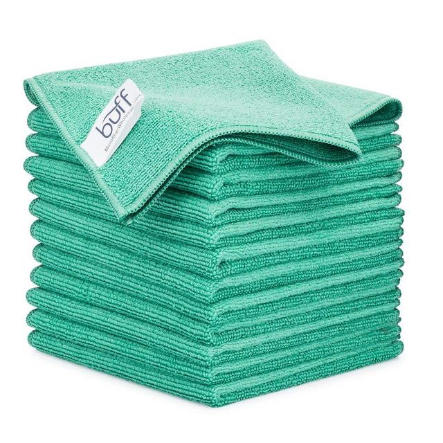 12" x 12" Buff Pro Multi-Surface Microfiber Cleaning Cloths | Green - 12 Pack | Premium Microfiber Towels for Cleaning Glass, Kitchens, Bathrooms, Automotive, Supplies Products