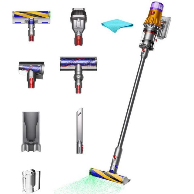 Dyson V12 Detect Slim Cordless Vacuum Stick Cleaner - Yellow/Iron, HEPA Filter, Bagless, Up to 60 Min Runtime, Rotating Brushes, Battery Operated, 2-Year Warranty, with 5AVE Microfiber Cloth