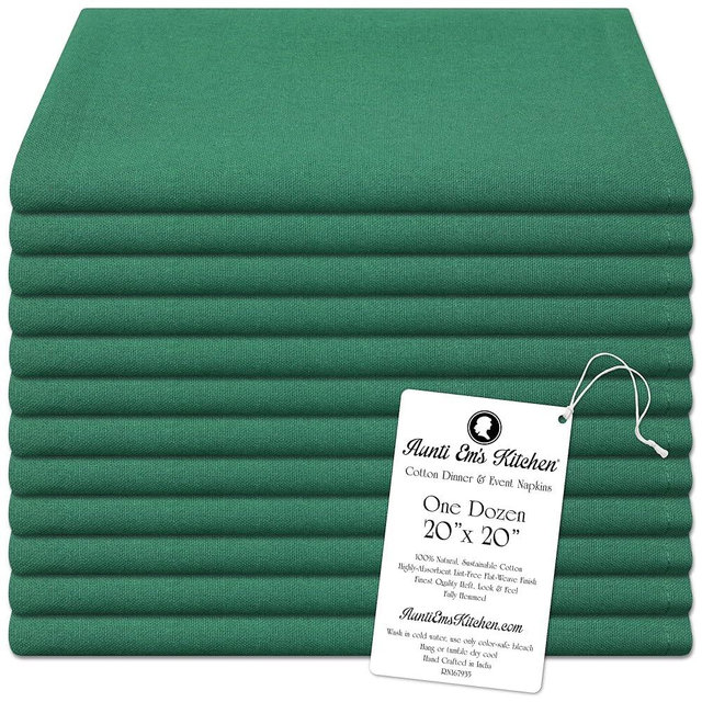 Aunti Em's Kitchen Clover Cotton Napkins Cloth 20 x 20 Oversized 100% Natural Bulk Linens for Dinner, Events, Weddings, Set of 12