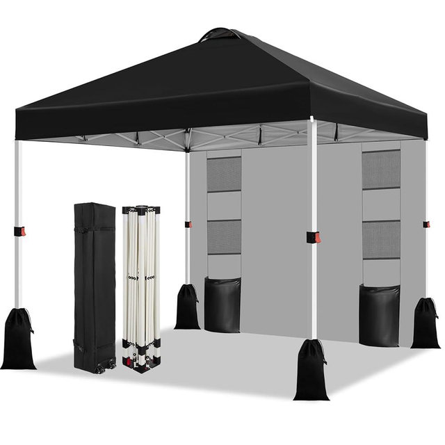 WEIZE 10x10 Pop Up Canopy Tent, 1-Button Push Setup Canopy Tent with 1 Sidewall, Adjustable Height Instant Portable Shelter,Portable Roller Bag, Easy Outdoor Sun Shade for Events,4 Weight Bags,Black