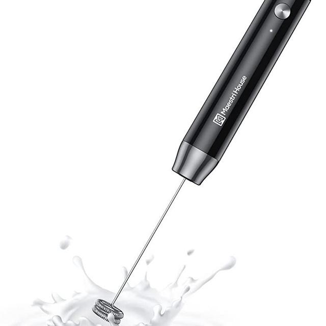 Maestri House Rechargeable Milk Frother, Handheld Electric Foam Maker Waterproof Detachable Stainless Steel Whisk Drink Mixer Foamer with 2 Whisks for Lattes, Cappuccino, Hot Chocolate