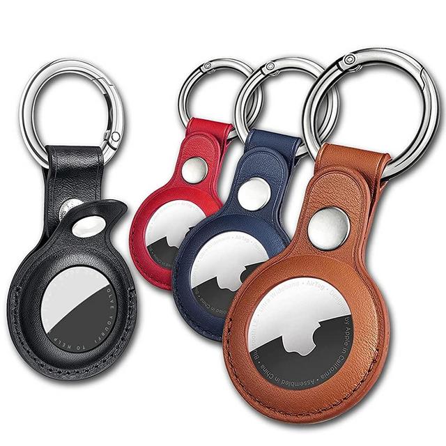Air Tag Keychain for Apple Airtags Holder , 4 Pack Protective Leather Airtags Case Tracker Cover with Air Tag Holder, Airtag Key Ring Compatible with Apple New AirTag Dog Collar (Multi-Color)
