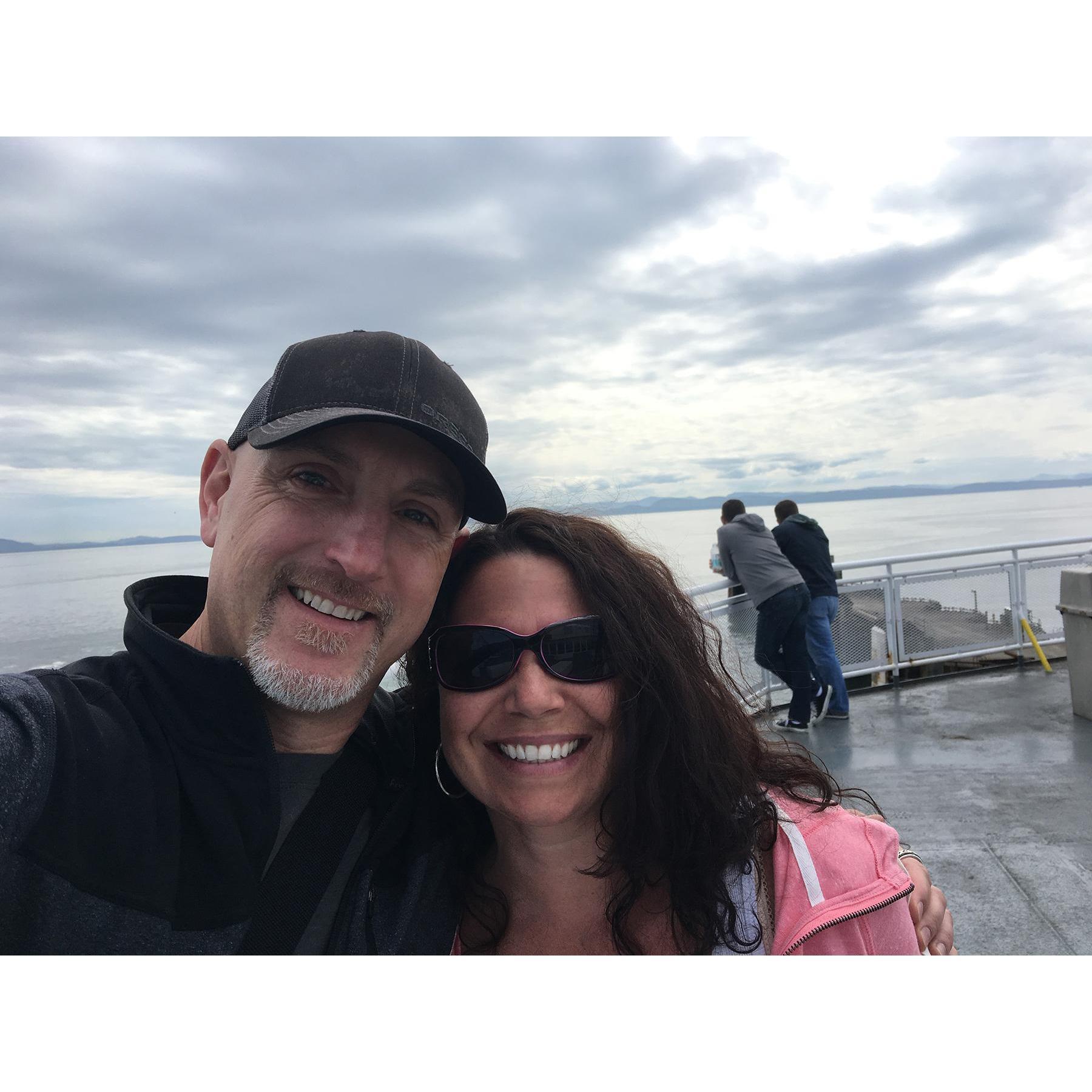 Taking the ferry from Vancouver to Victoria after the 2017 Vancouver Half Marathon. Paul and R.J. in the background staring off into the distance.