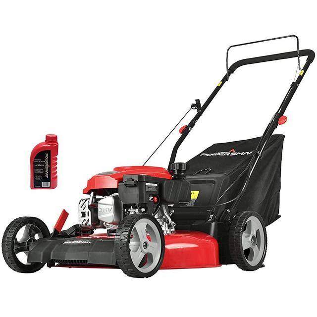 PowerSmart Push Lawn Mower Gas Powered - 21 Inch, 3-in-1 Gas Lawn Mower with Bag, 144cc 4-Stroke Engine, 5 Adjustable Heights 1.18"-3", Oil Included