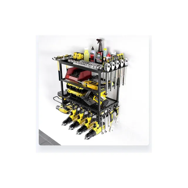 Power Tool Storage Wall Mounted Rack, 4 Layer Power Drill Tool Holder for 4 Power Drill Tools, Heavy Duty Tool Shelf for Garage, Workshop