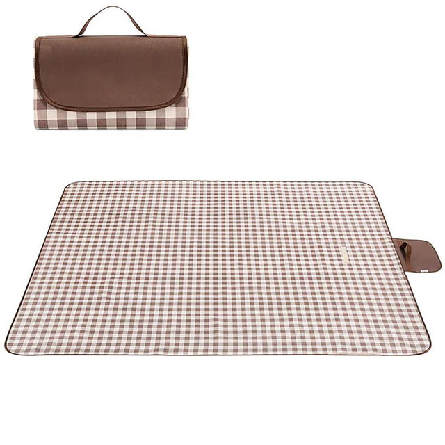 Wind Tour Family Outdoor Waterproof Durable Picnic Blankets with Carry Strap Foldable Sandproof Picnic Floor Mat for Kids Playground Camping Hiking Grass Travelling (1, Coffee Grid)