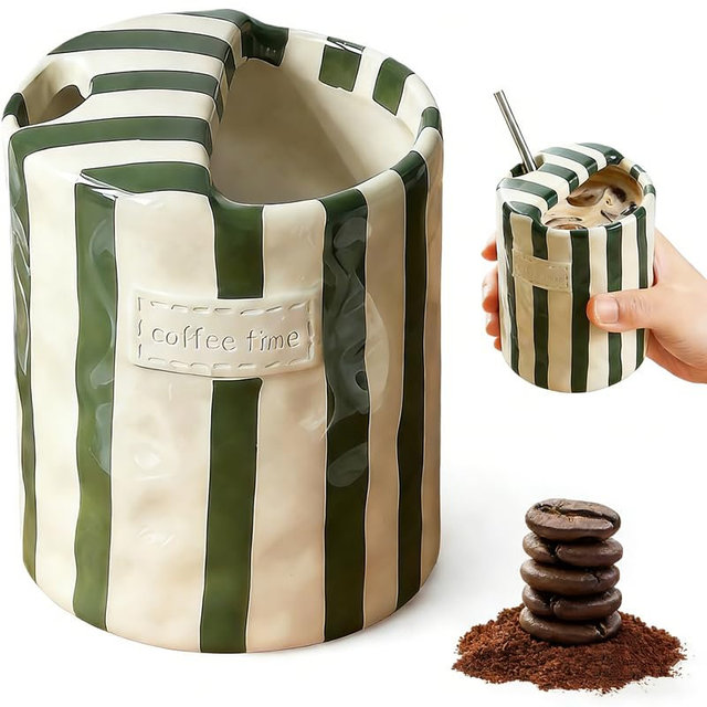 DEERCOOKIE Coffee Mug Espresso Cup,Retro Striped Ceramic Mark Hand-Painted Cup,10 oz Coffee Mug,Ceramic Coffee Mugs Cup Porcelain,Ceramic Mug with Sip Hole,Ceramic Mug with Sip Hole (Green)